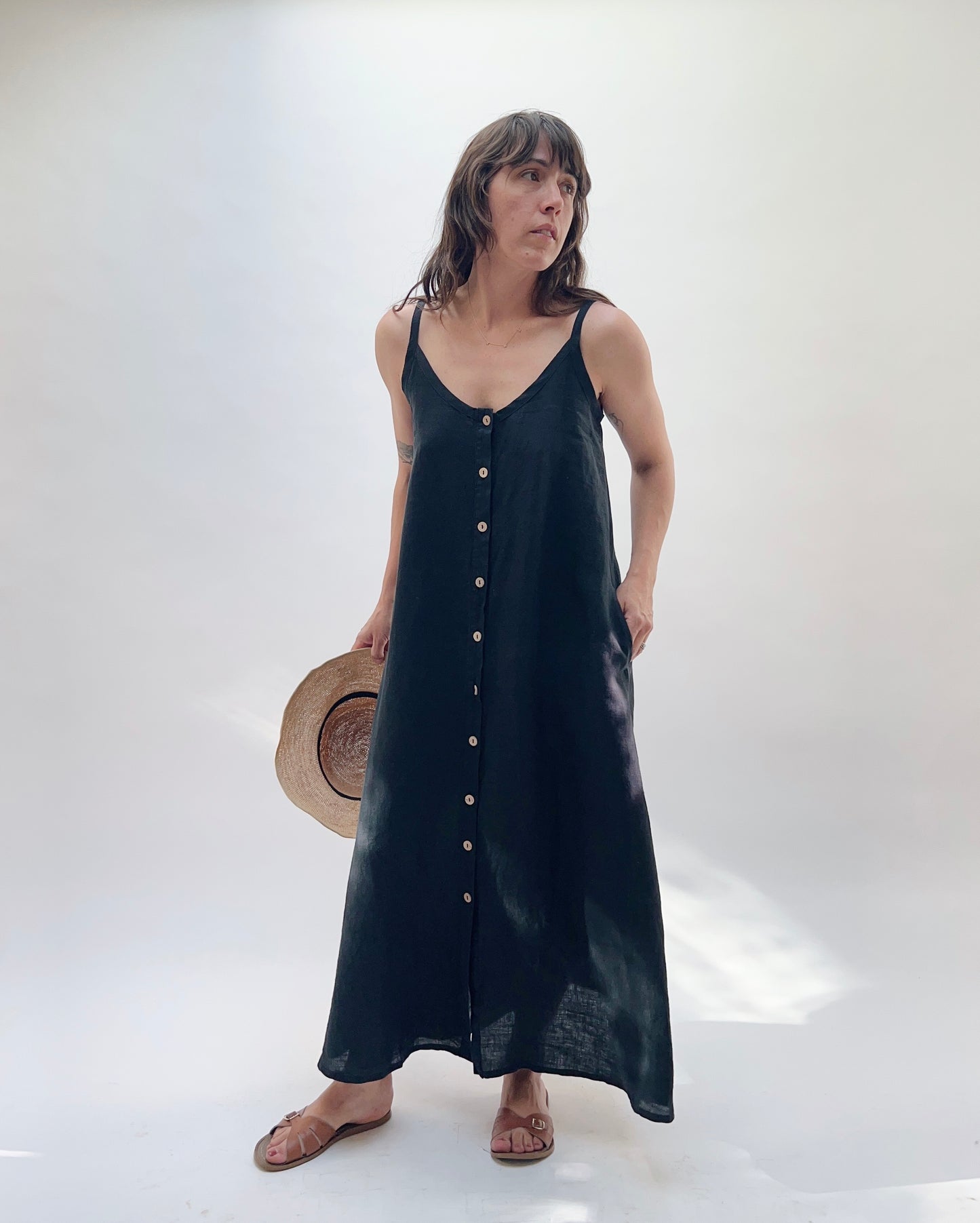 Button Front Dress in Black