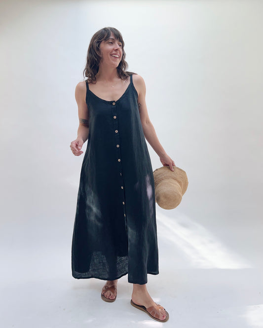 Button Front Dress in Black