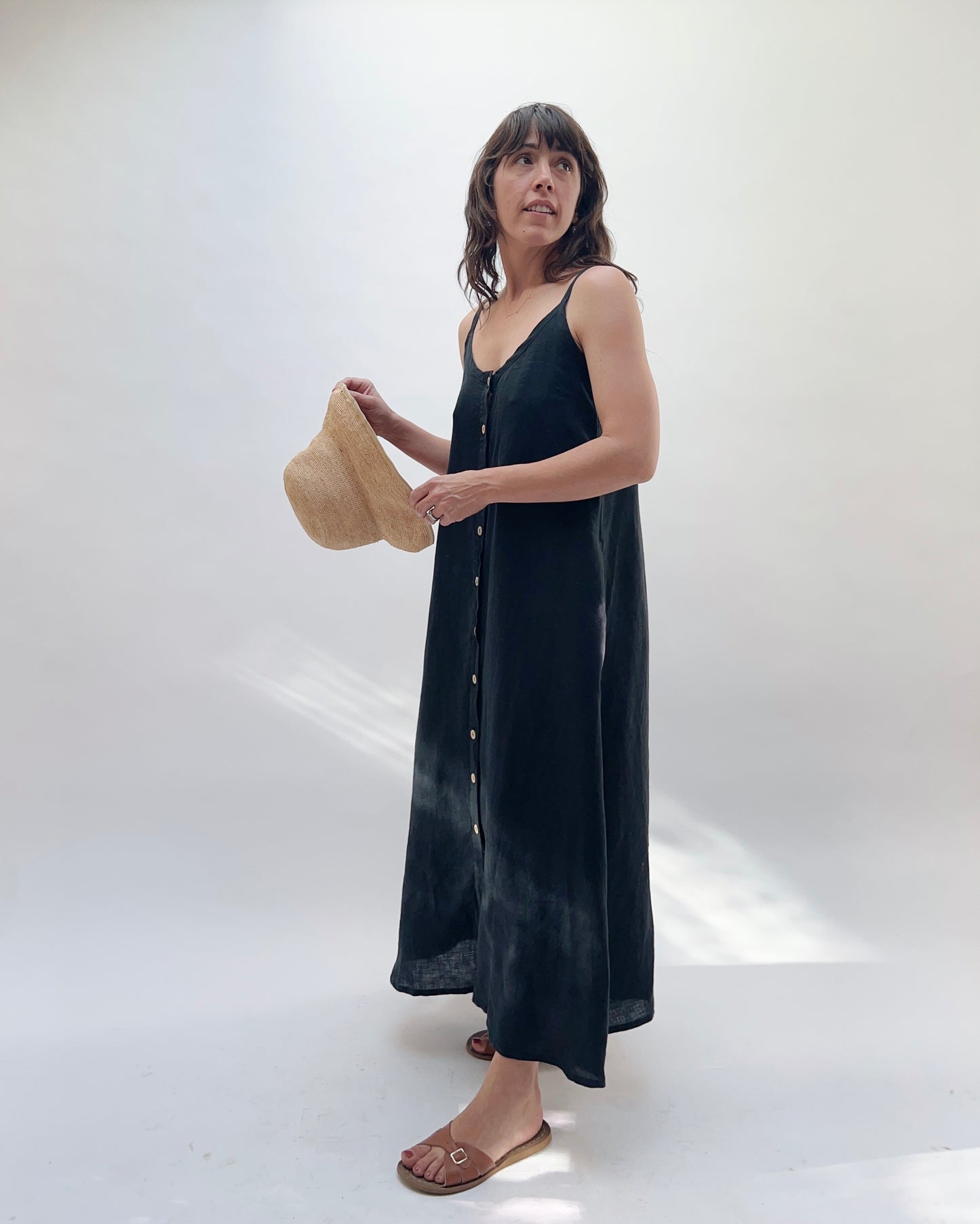 Button Front Dress in Black