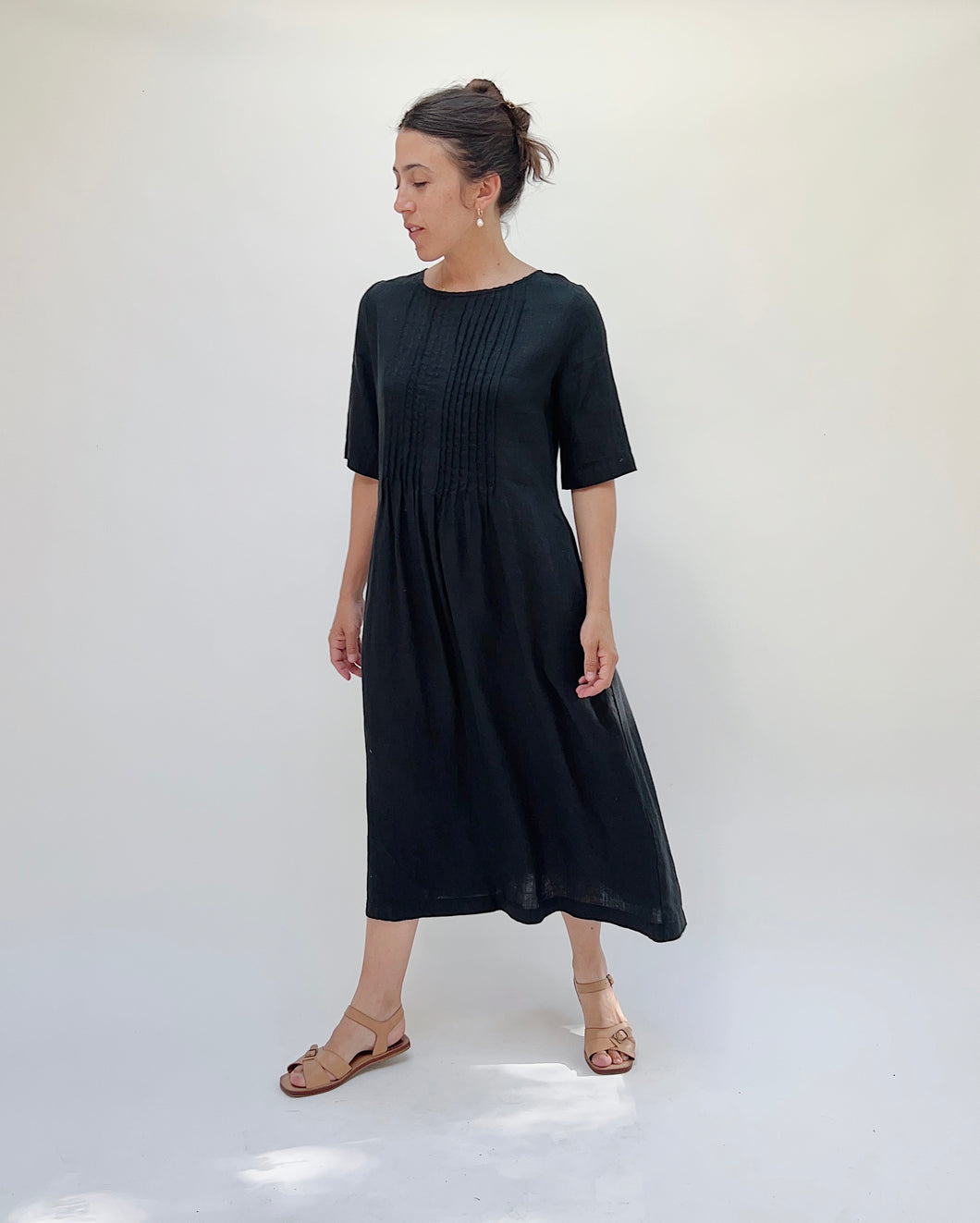 Yuvita | Pintuck Pleat Dress in Black