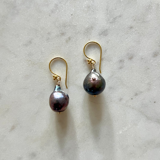Iridescent Black Baroque Pearl Earrings
