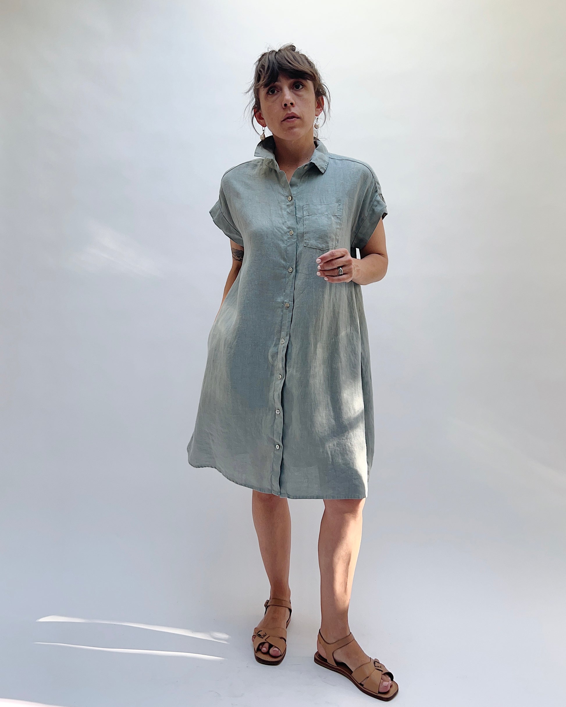 linen cap sleeve dress Shop The Linen Studio Cap Sleeve Dress (Dark Indigo)