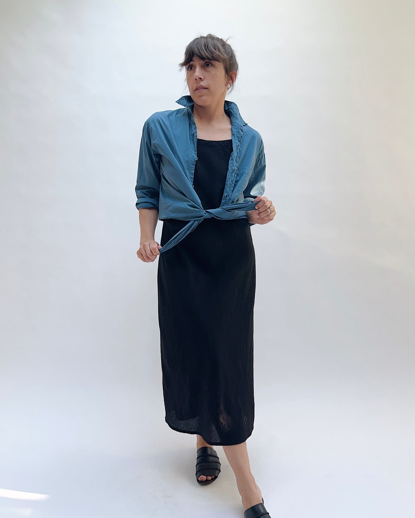 Parachute Bias Cami Dress in Black
