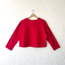 Load image into Gallery viewer, Pacific Cotton | Long Sleeve Button Front Crop V-Neck in Kirsch
