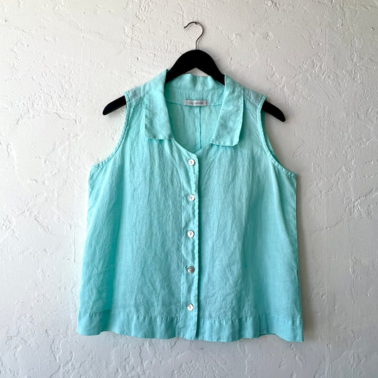 Sleeveless Linen Shirt with Collar in Fountain