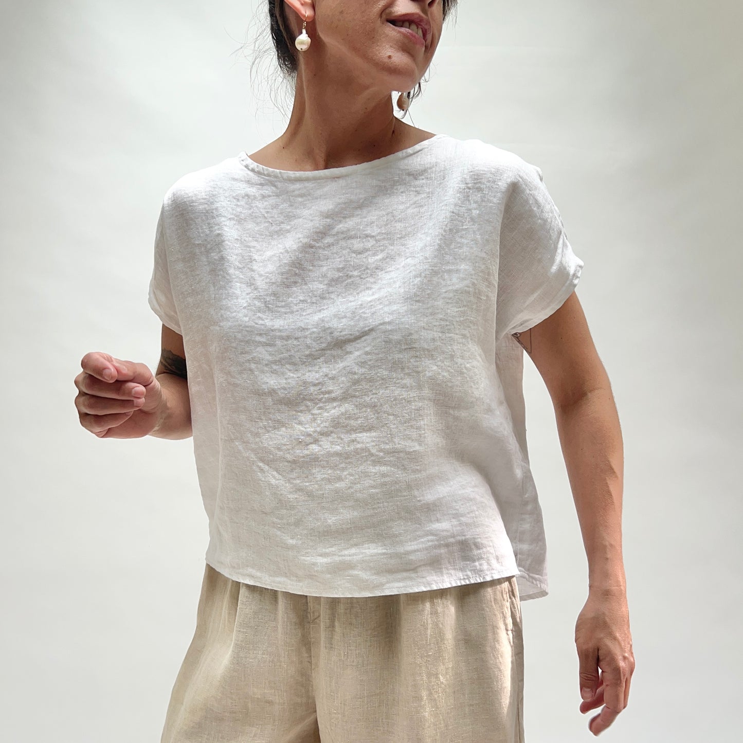 High Low Linen Tee in White