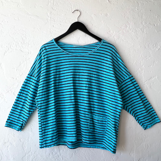 Boxy Pocket Tee in Atoll & Navy Stripe