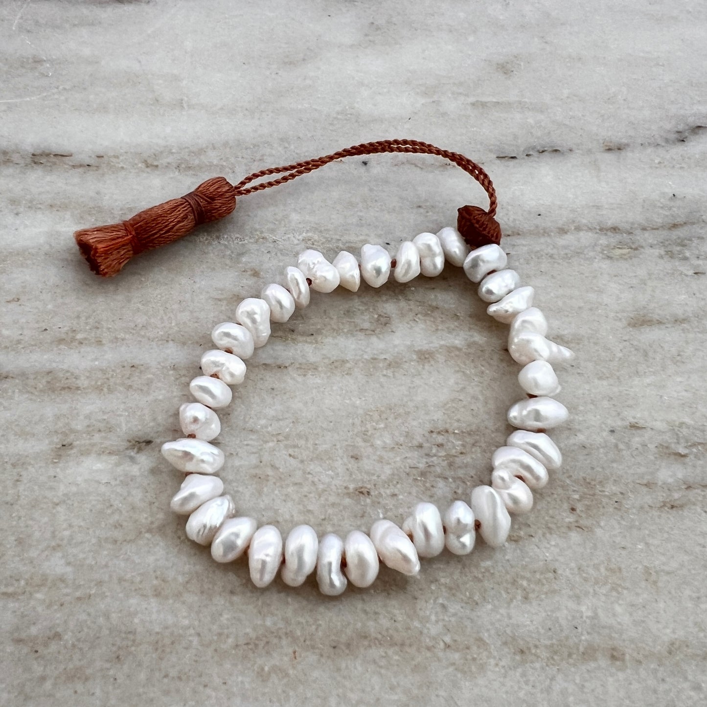Organic Pearl Knotted Tassel Bracelet