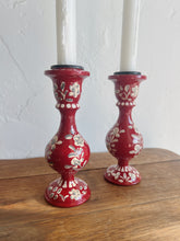 Load image into Gallery viewer, Scandinavian Hand-Painted Taper Holder in Red, White &amp; Grey
