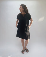 Load image into Gallery viewer, Cut Loose | Linen Drop Shoulder Shift Dress in Black
