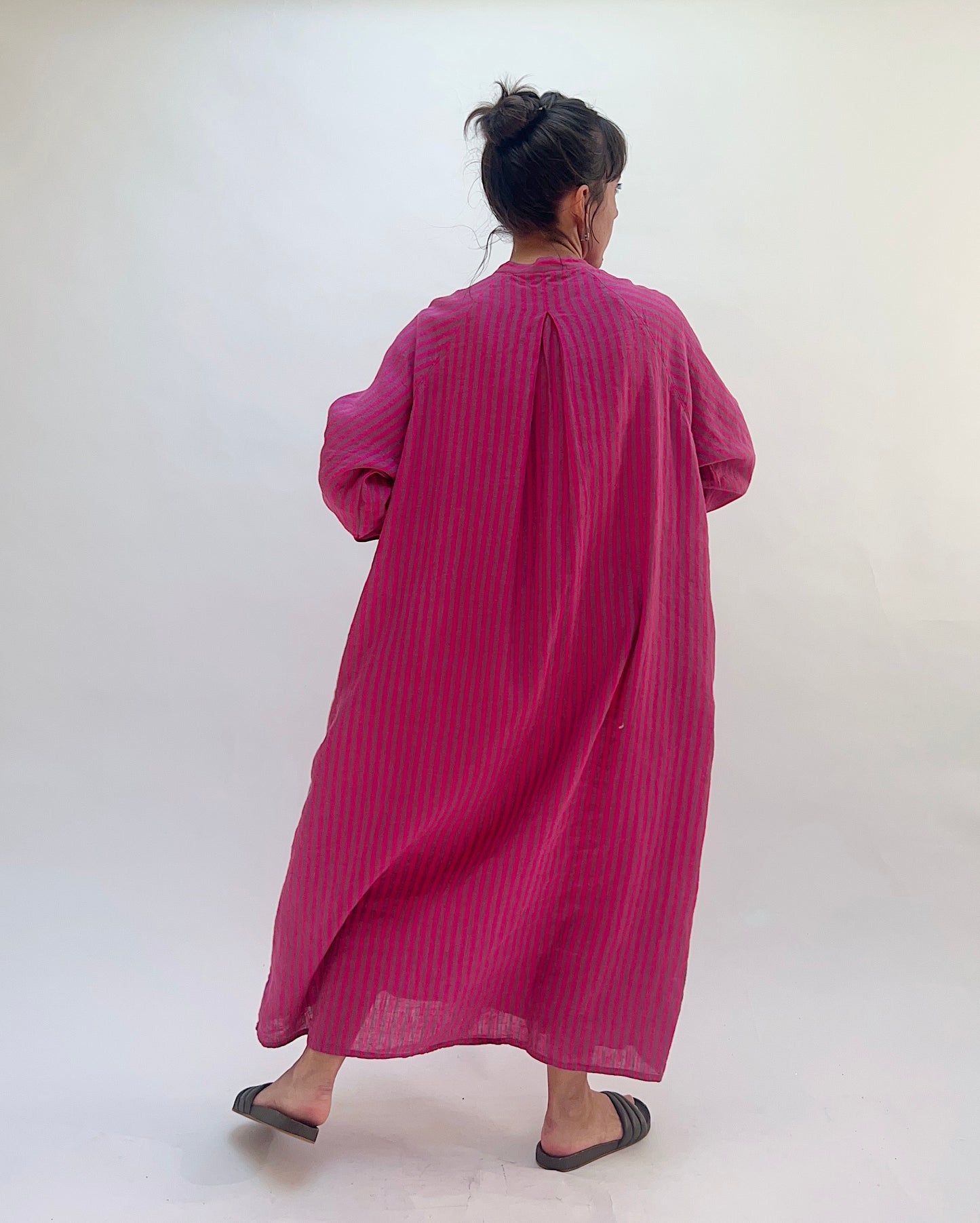 Woven Striped Dress in Bright Pink