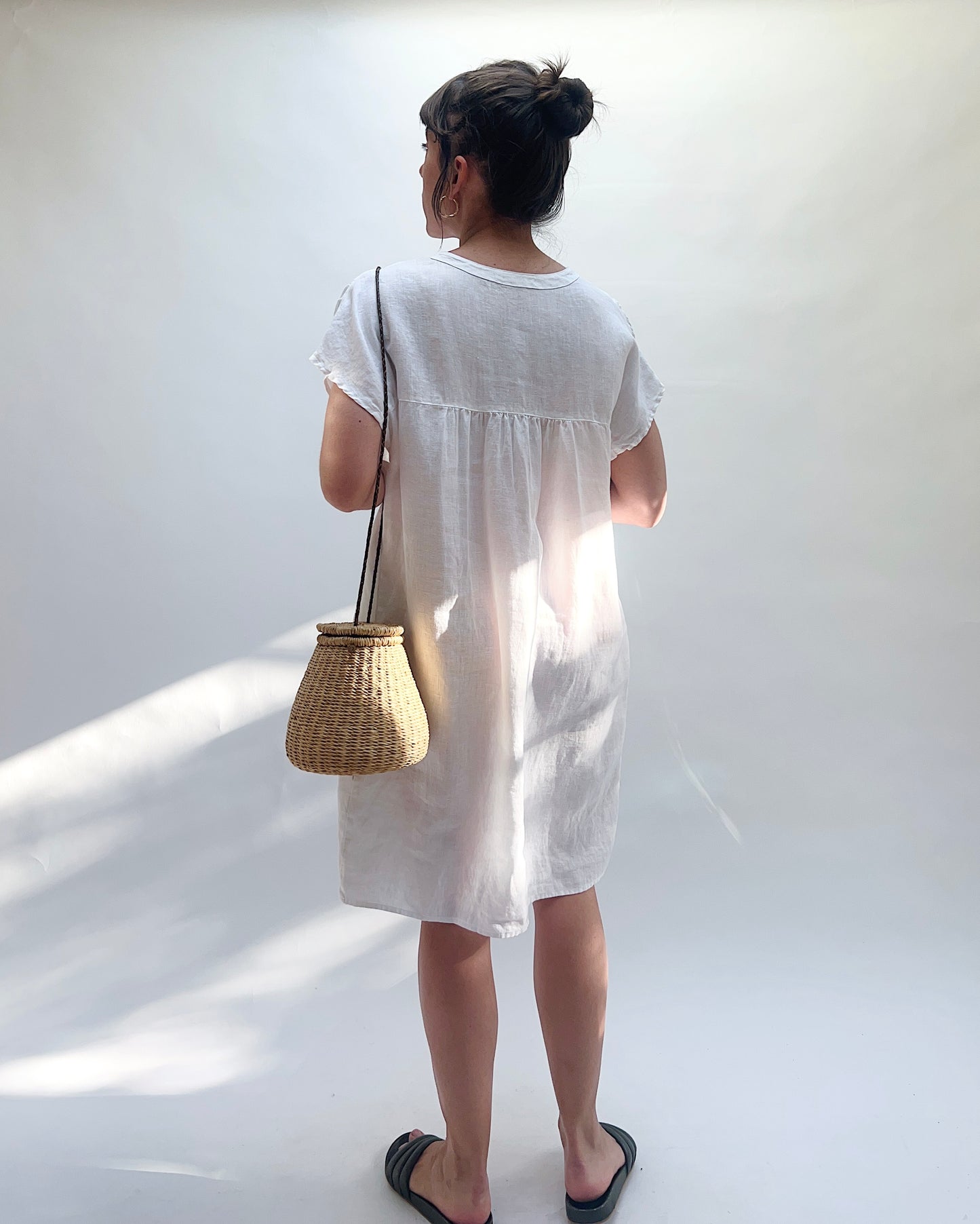 Hanky Linen Button Down Dress in White