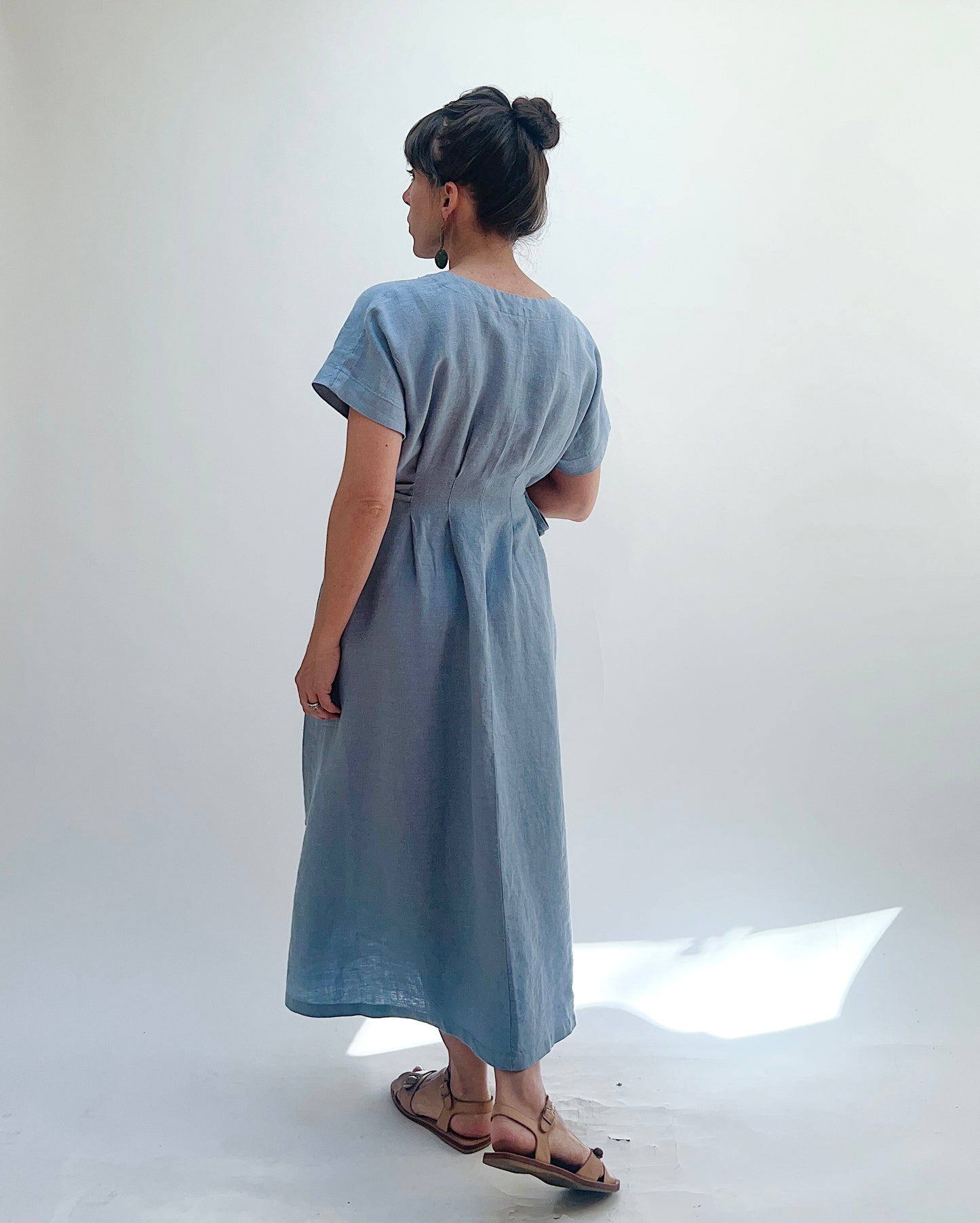 Linen Tie Dress in Blue Sage
