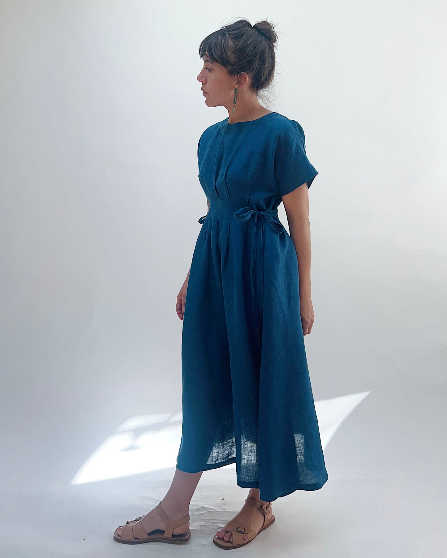 Linen Tie Dress in French Navy
