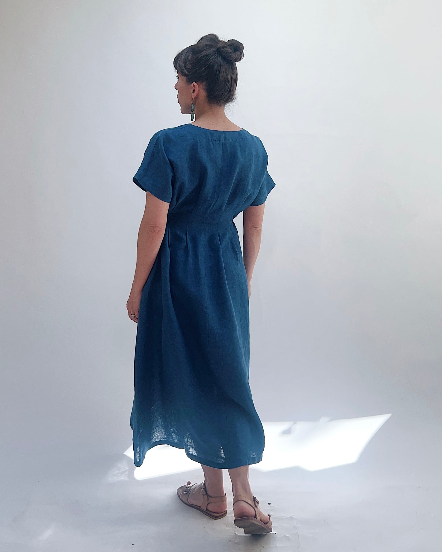 Linen Tie Dress in French Navy
