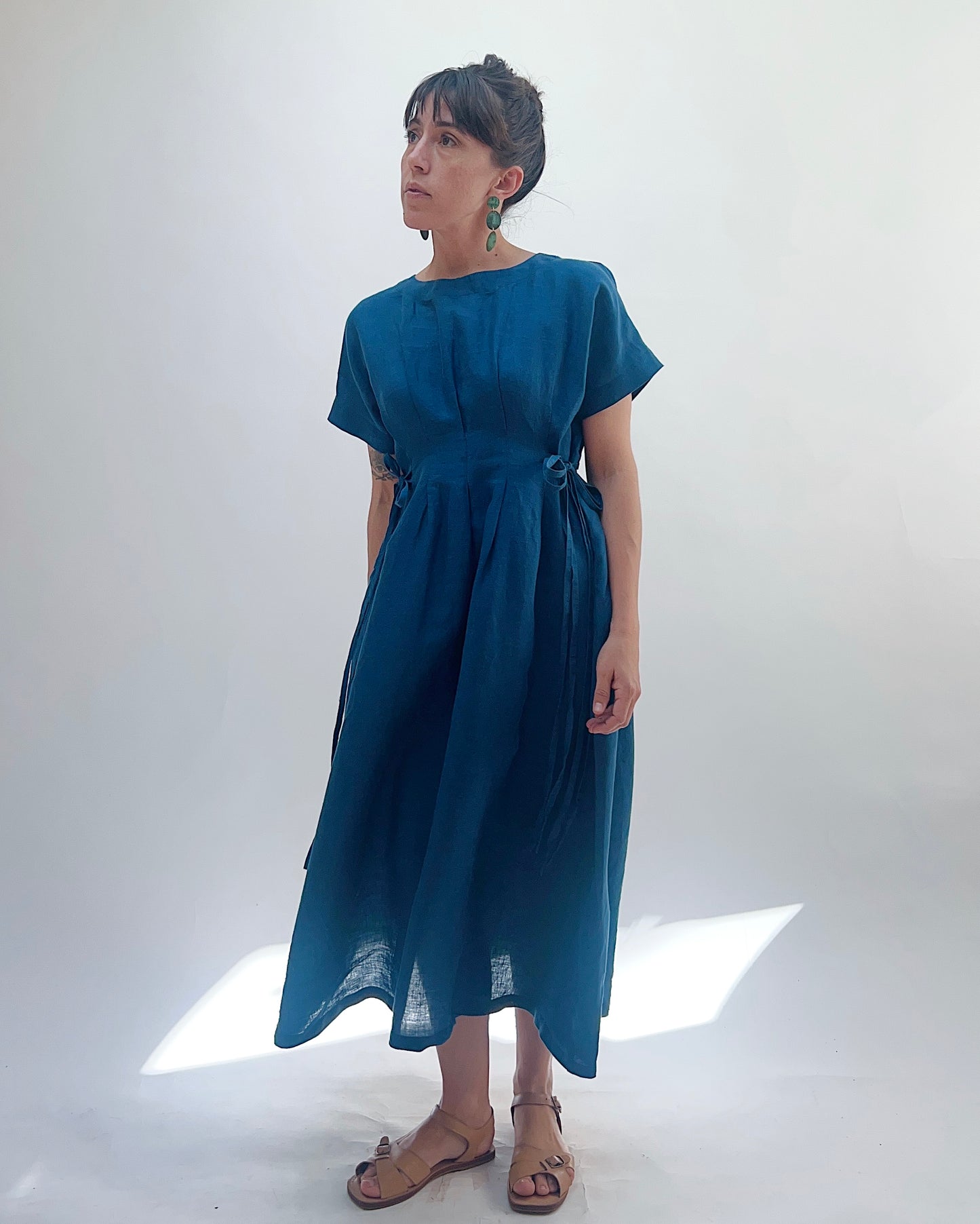 Linen Tie Dress in French Navy