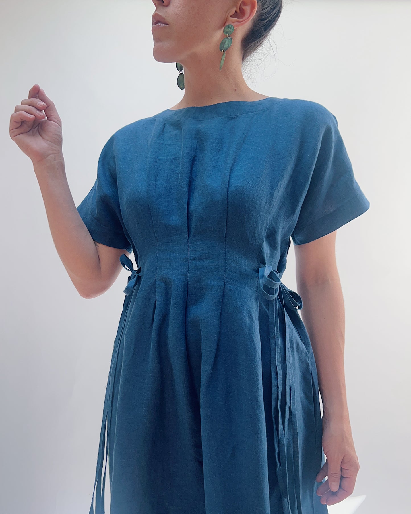 Linen Tie Dress in French Navy