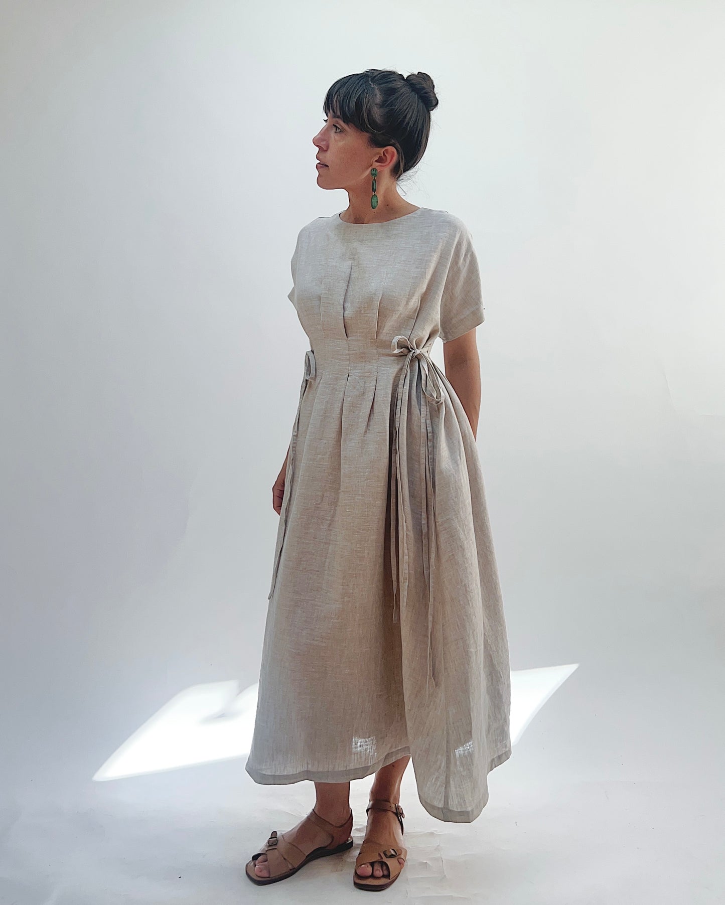 Linen Tie Dress in Oatmeal