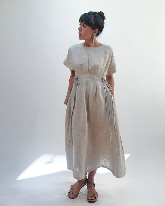 Linen Tie Dress in Oatmeal