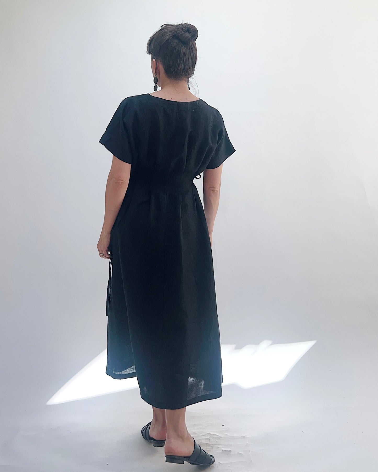 Linen Tie Dress in Black