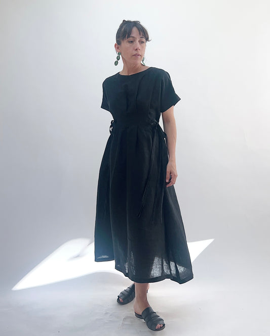 Linen Tie Dress in Black
