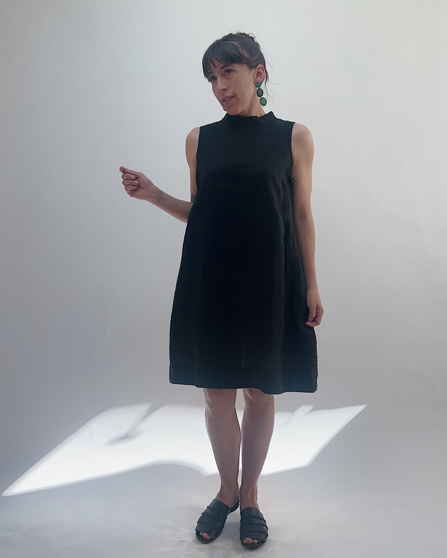 Mock Neck Shift Dress in Black