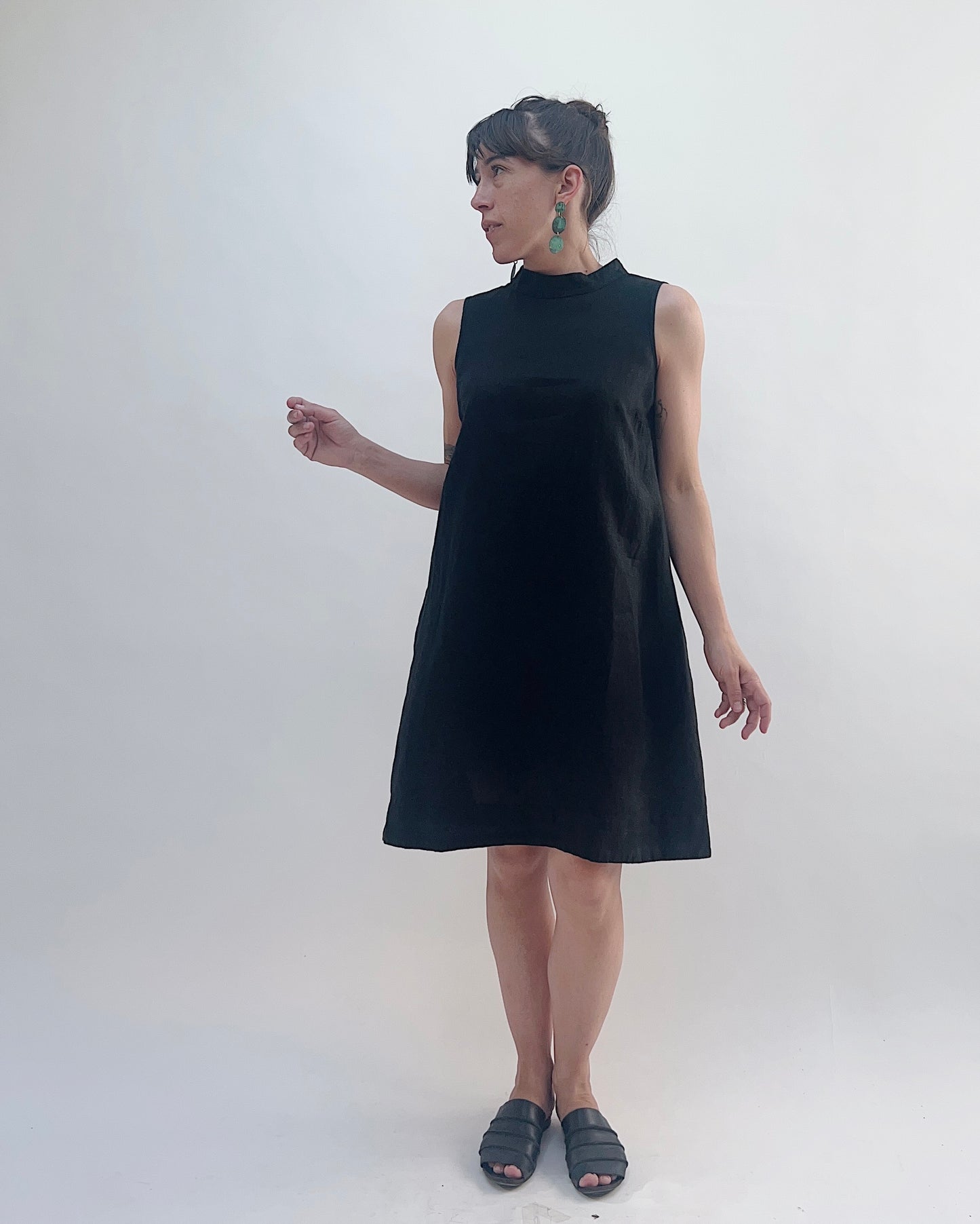 Mock Neck Shift Dress in Black