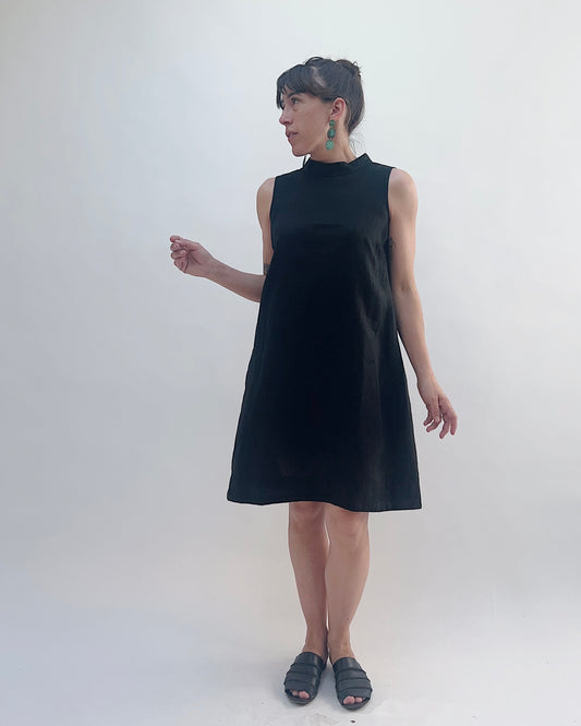 Mock Neck Shift Dress in Black