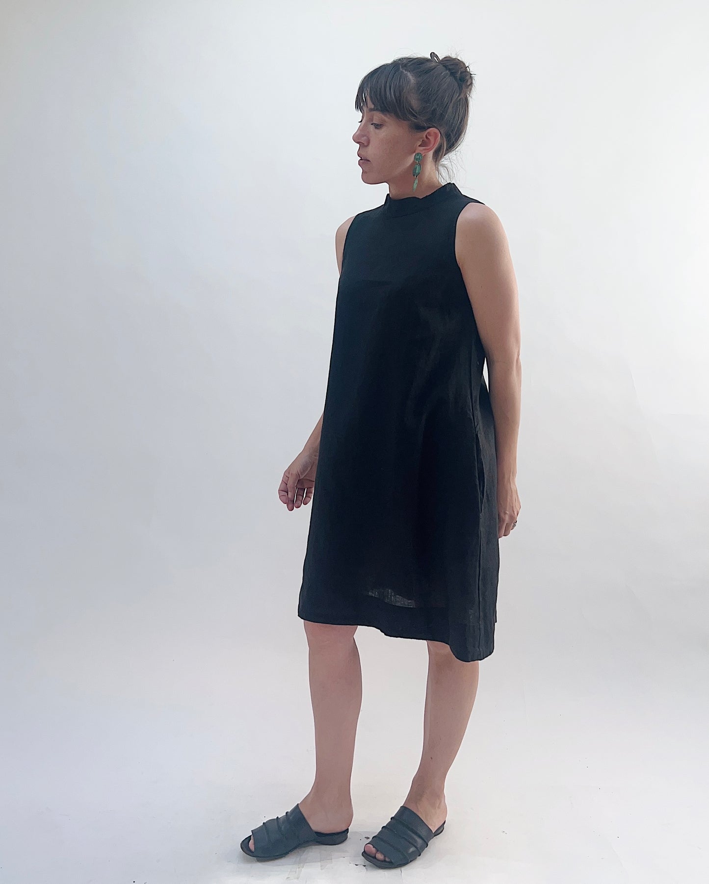 Mock Neck Shift Dress in Black
