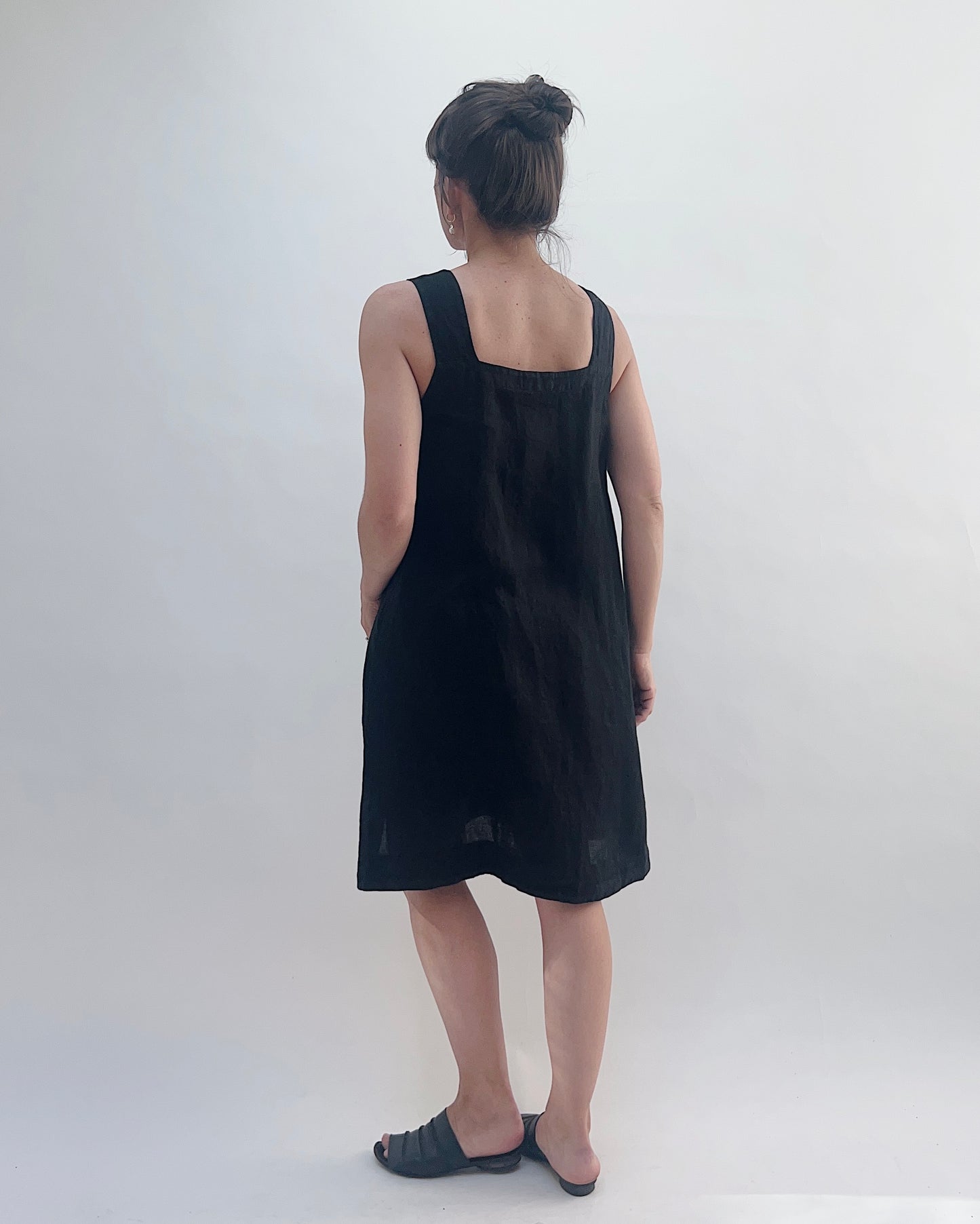 Square Neck Linen Dress in Black