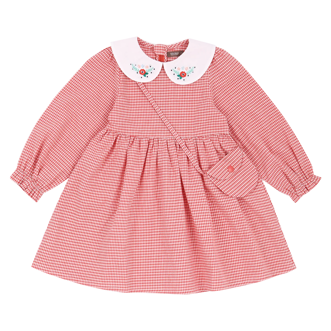 Brick Checkered Dress with Mini Bag