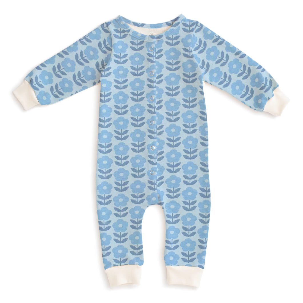 Winter Water Factory | French Terry Jumpsuit in Blue Danish Flowers