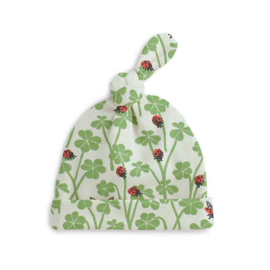 Knotted Baby Hat in Clover & Ladybugs Green
