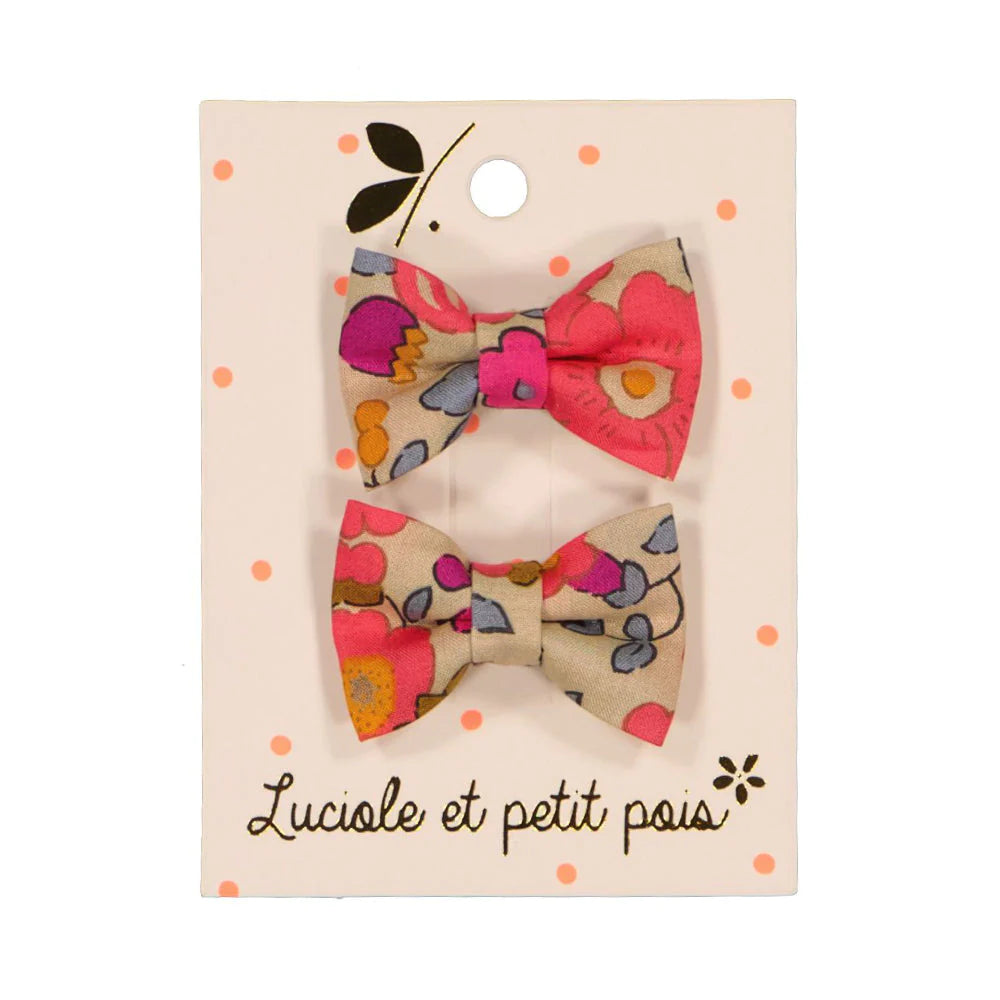 Luciole Et Petit Pois | Mini Bowtie Hair Clip Set in Liberty Betsy Fluo Thé