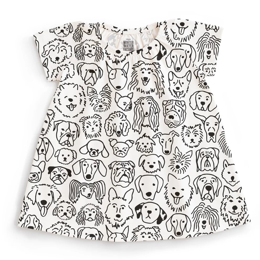 Winter Water Factory | Lily Baby Dress in Dogs Black Print