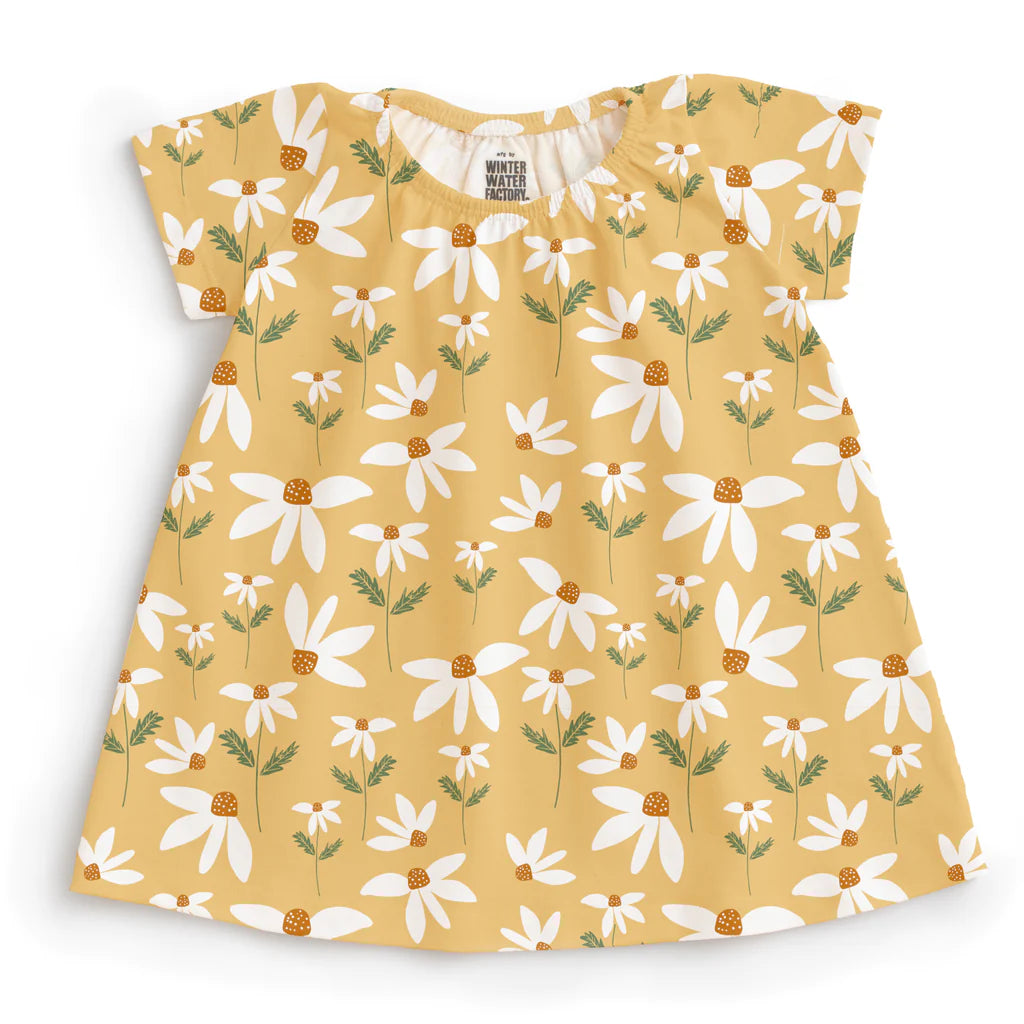 Winter Water Factory | Lily Baby Dress in Yellow Daisies Print