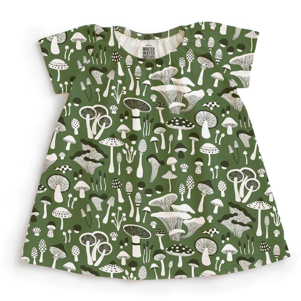 Winter Water Factory | Lily Baby Dress in Green Fungi Print