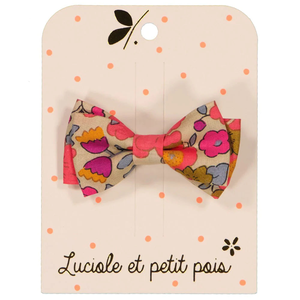 Luciole Et Petit Pois | Double Bow Hair Clip in Liberty Betsy Fluo Thé