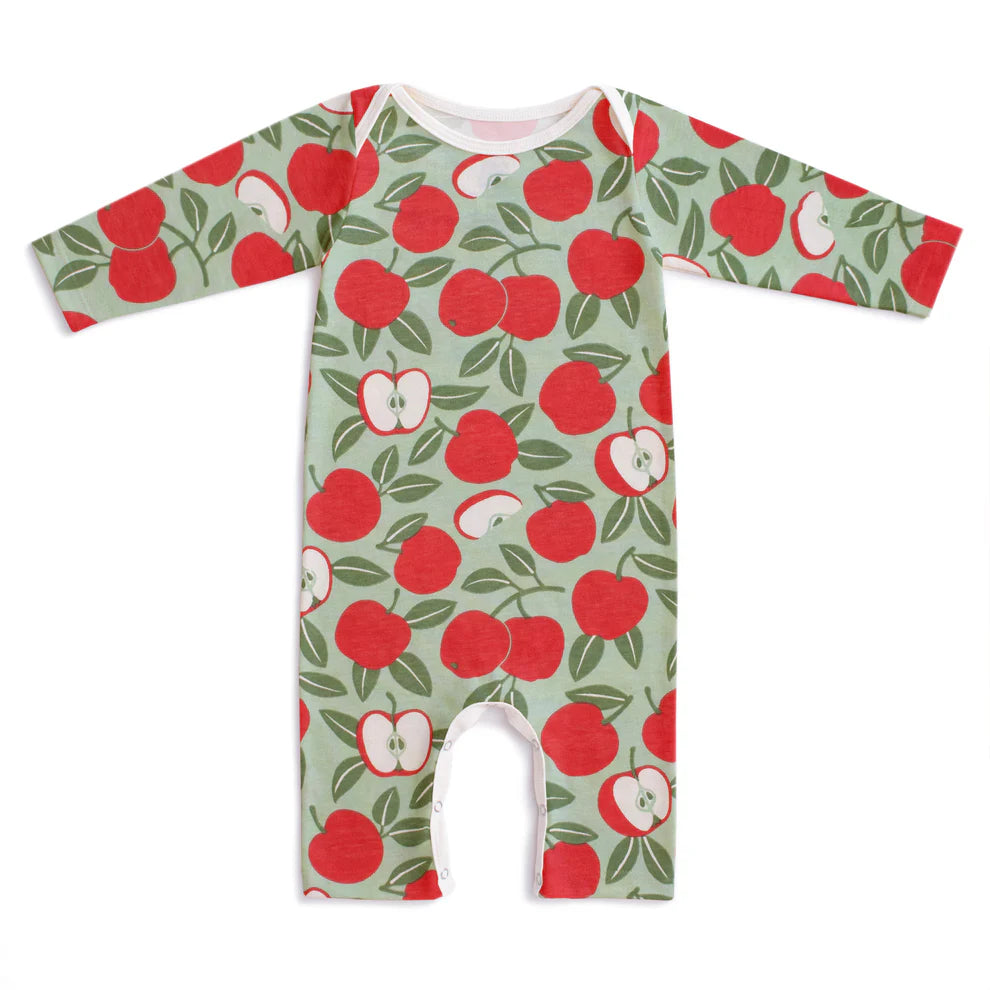 Winter Water Factory | Long Sleeve Romper in Red & Green Apples