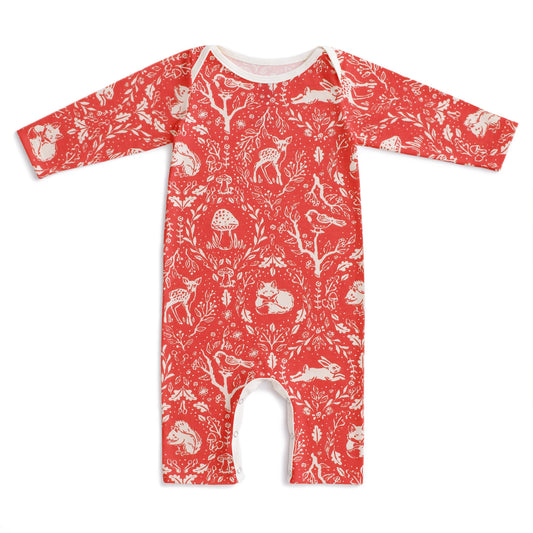 Winter Water Factory | Long Sleeve Romper in Animal Tapestry in Red