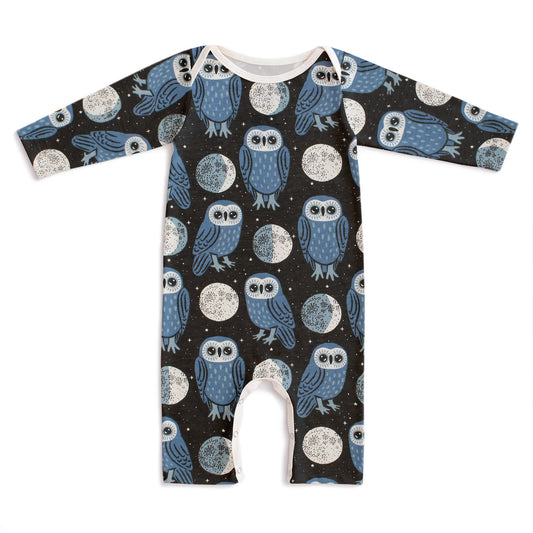 Winter Water Factory | Long Sleeve Romper in Midnight Owls