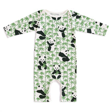 Load image into Gallery viewer, Winter Water Factory | Long Sleeve Romper in Green Pandas Print

