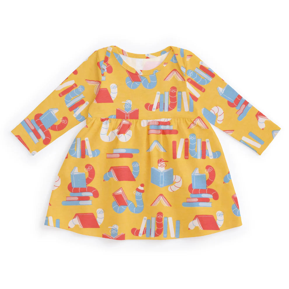 Winter Water Factory | Lausanne Baby Dress in Yellow Bookworms