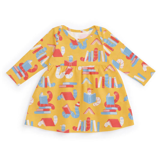 Winter Water Factory | Lausanne Baby Dress in Yellow Bookworms