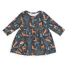 Load image into Gallery viewer, Winter Water Factory | Lausanne Dress in Deer &amp; Foxes Night Sky
