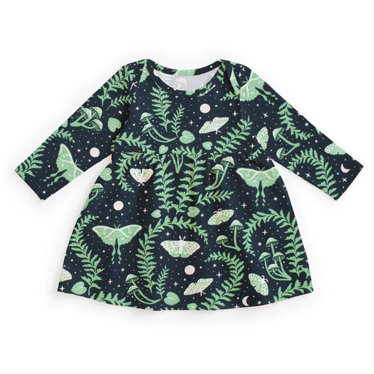 Winter Water Factory | Lausanne Baby Dress in  Luna Moths Night Sky