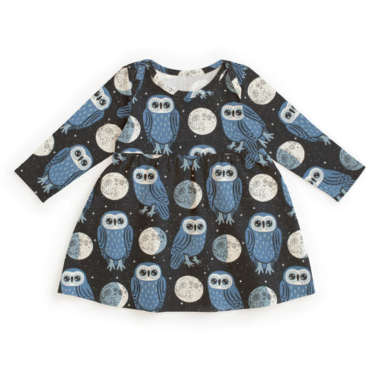 Winter Water Factory | Lausanne Baby Dress in Midnight Owls