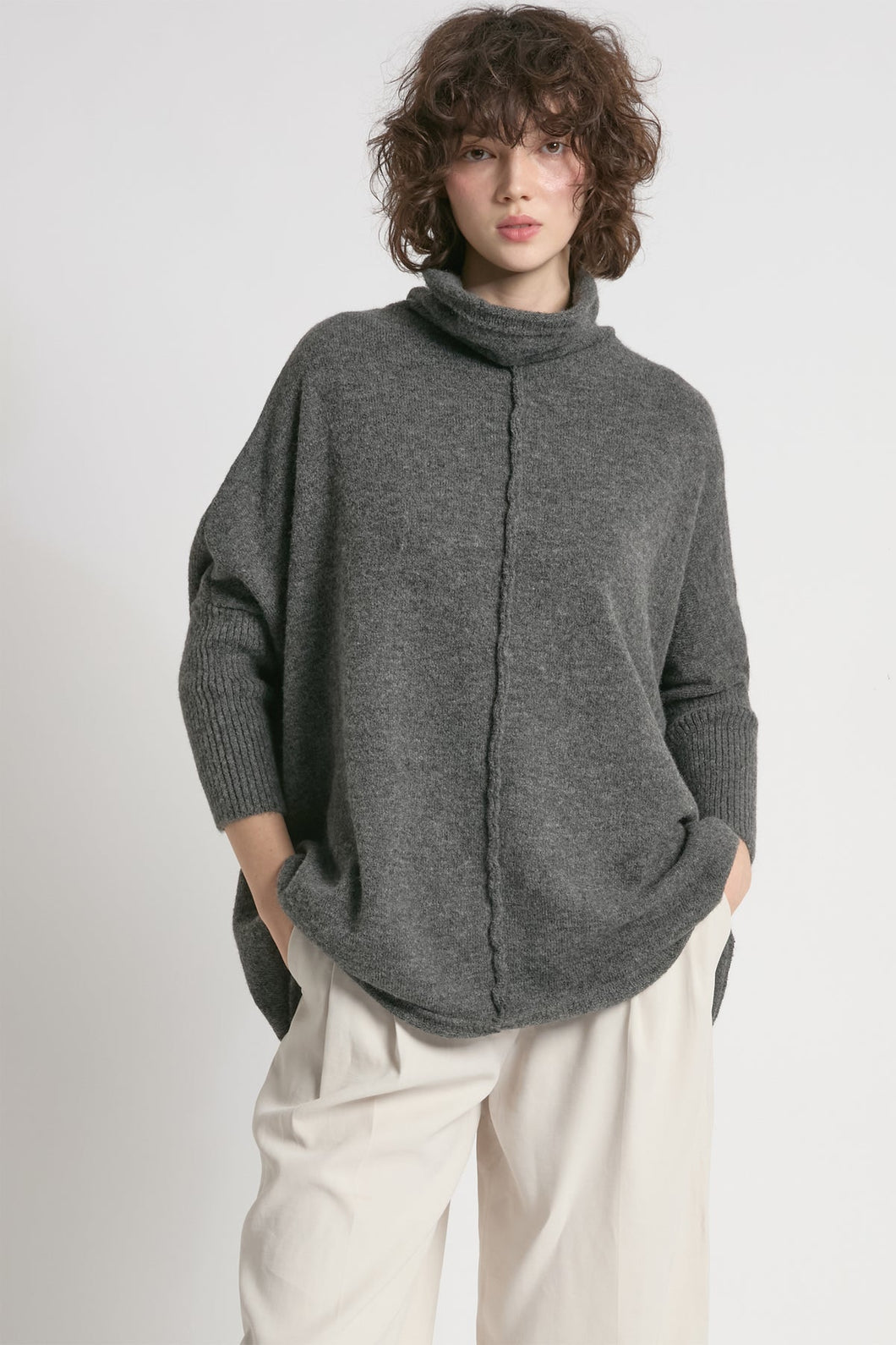 Seam Turtleneck Sweater in Charcoal