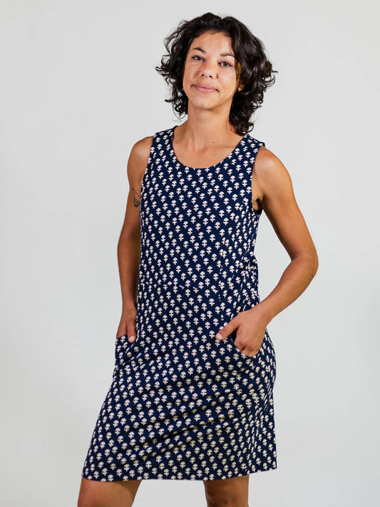 Mata Traders | Evanston Dress in Indigo Block Print
