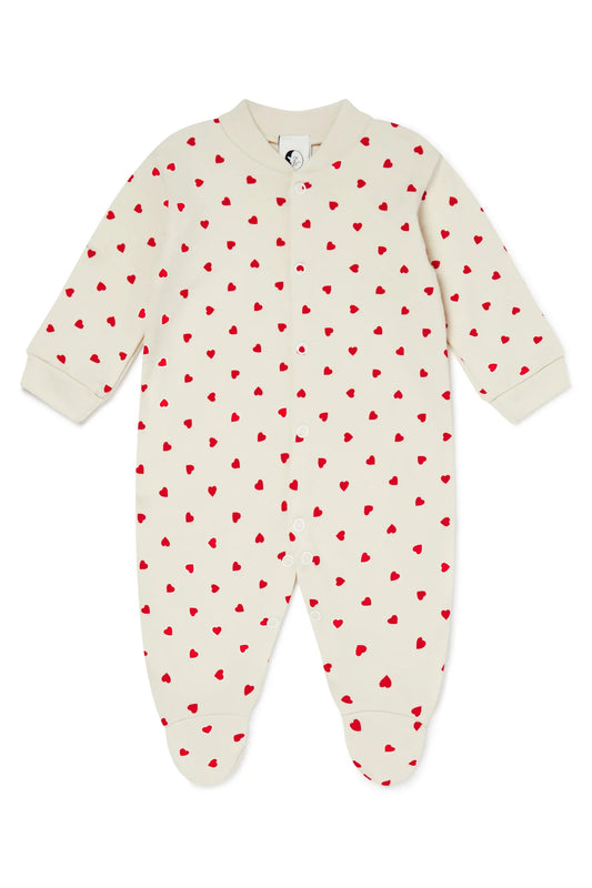 Baby Sleepsuit in Red Hearts Print